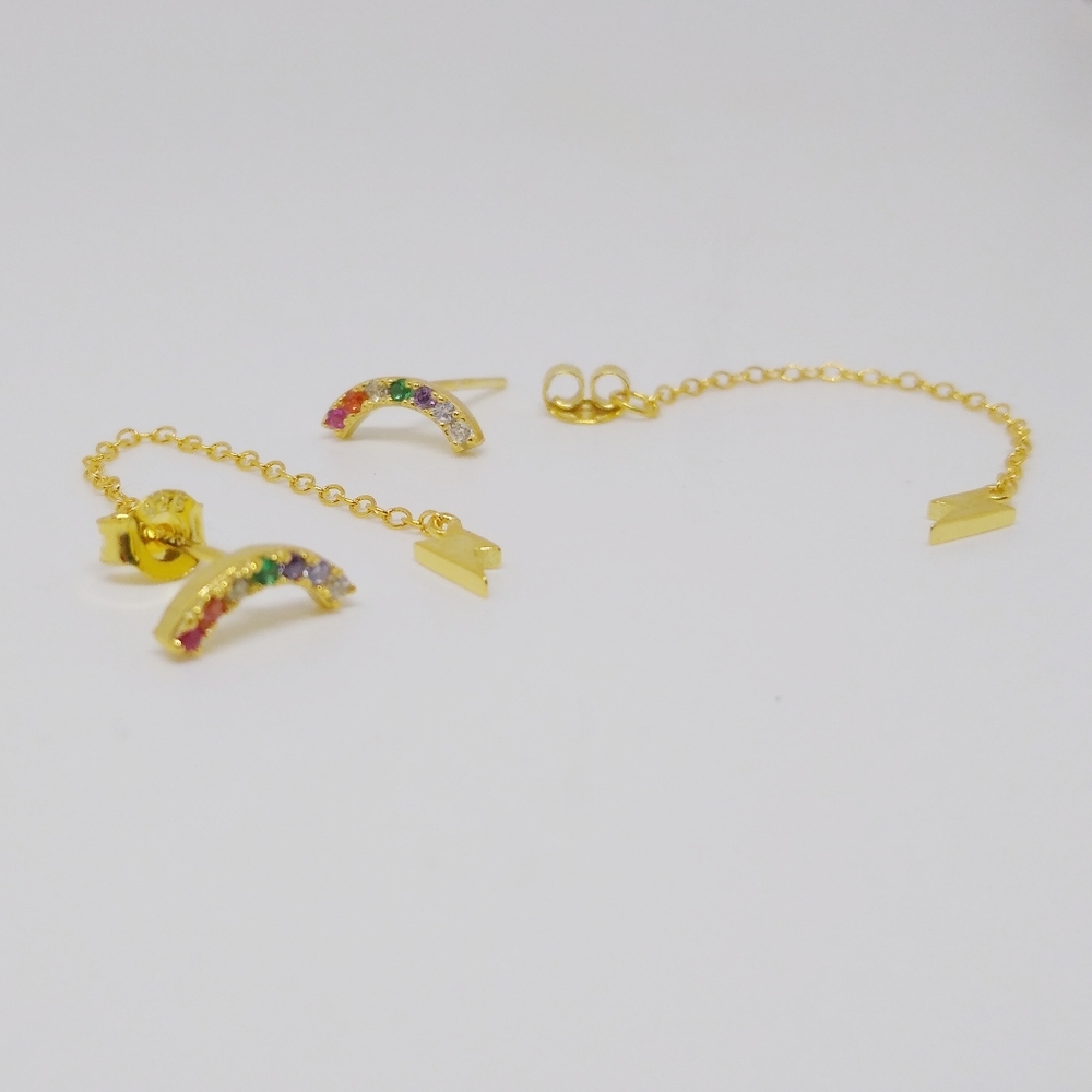 Gold Rainbow Lightning Tassel Dangle Earrings - Picture 5 of 6